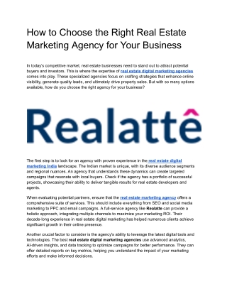 "Best Real Estate Marketing Agency in India | Realatte"