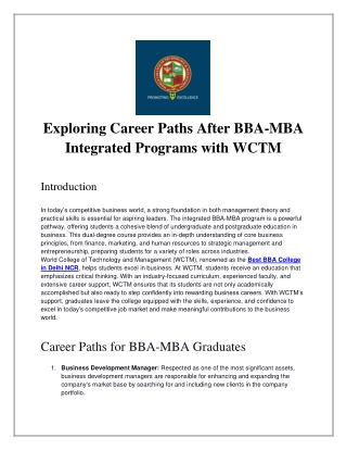 Exploring Career Paths After BBA-MBA Integrated Programs with WCTM