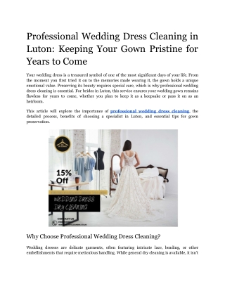 Professional Wedding Dress Cleaning In Luton and Hitchin