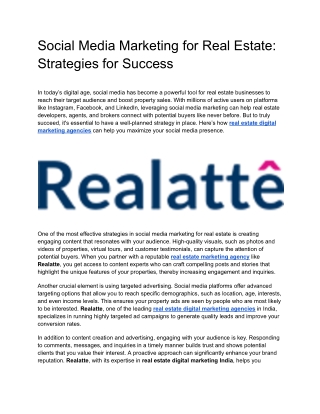 "Effective Social Media Marketing for Real Estate | Realatte India"