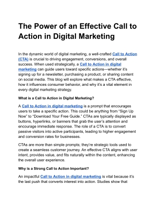 The Power of an Effective Call to Action in Digital Marketing