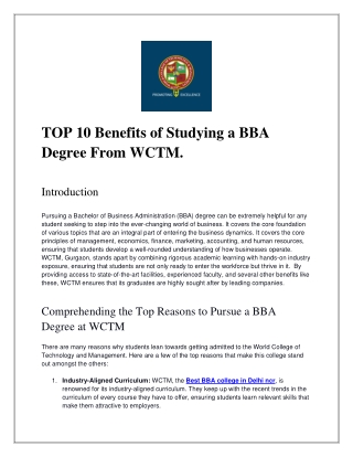 TOP 10 Benefits of Studying a BBA Degree From WCTM