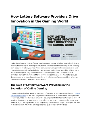 How Lottery Software Providers Drive Innovation in the Gaming World