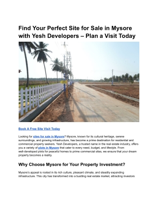 Find Your Perfect Site for Sale in Mysore with Yesh Developers – Plan a Visit Today