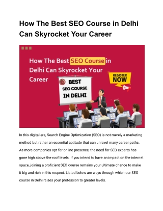 How The Best SEO Course in Delhi Can Skyrocket Your Career