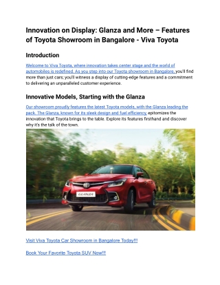 Innovation on Display_ Glanza and More – Features of Toyota Showroom in Bangalore - Viva Toyota