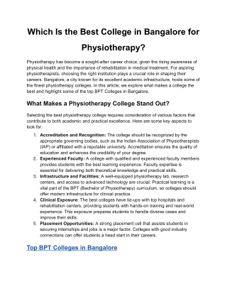 Which Is the Best College in Bangalore for Physiotherapy_