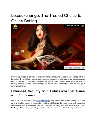 Lotusexchange_ The Trusted Choice for Online betting