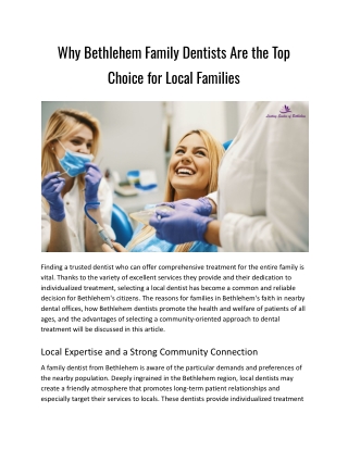 Why Bethlehem Family Dentists Are the Top Choice for Local Families