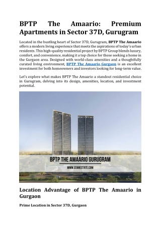 BPTP The Amaario | Apartments in Sector 37D Gurugram