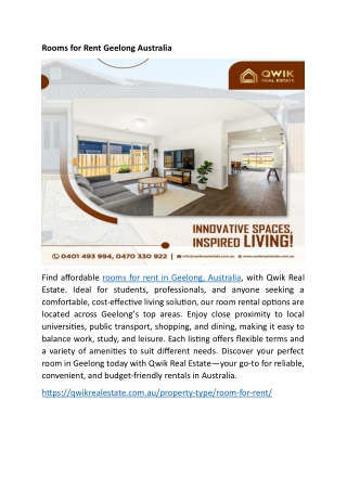 Rooms for Rent Geelong Australia