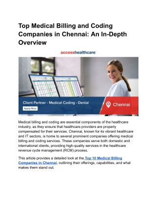 Top Medical Billing and Coding Companies in Chennai: An In-Depth Overview