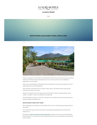 Book the Best Luxury hotels in Katra, Jammu, India