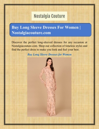 Buy Long Sleeve Dresses For Women | Nostalgiacouture.com