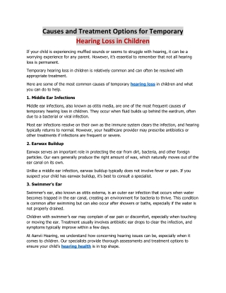 Causes and Treatment Options for Temporary Hearing Loss in Children