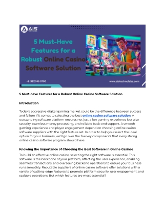 5 Must-have Features for a Robust Online Casino Software Solution