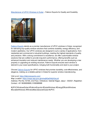 Manufacturer of UPVC Windows in Dubai – Fabiron Exports for Quality and Durability