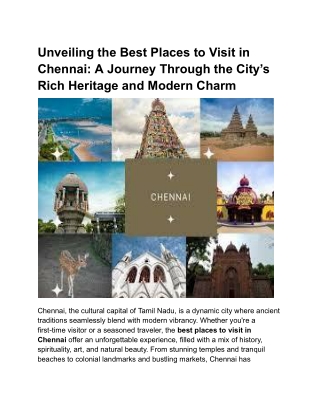 Unveiling the Best Places to Visit in Chennai: A Journey Through the City’s Rich