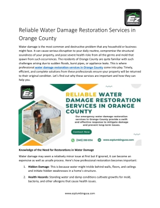 Reliable Water Damage Restoration Services in Orange County