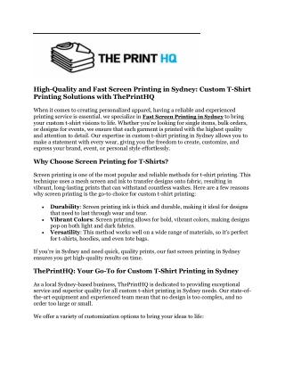 T-Shirts printing Sydney