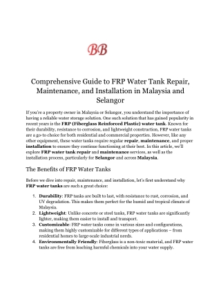 FRP water tank repair Malaysia