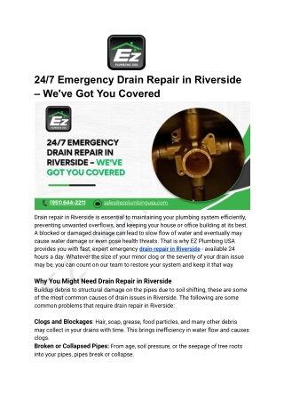 24_7 Emergency Drain Repair in Riverside – We've Got You Covered