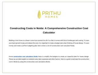 Constructing Costs in Noida - A Comprehensive  Construction Cost Calculator