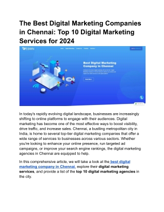 The Best Digital Marketing Companies in Chennai: Top 10 Digital Marketing Servi