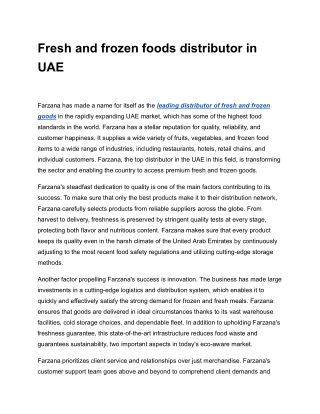 Fresh and frozen foods distributor in UAE