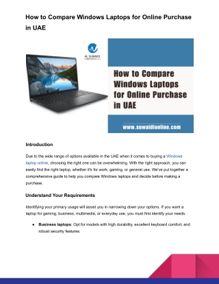 How to Compare Windows Laptops for Online Purchase in UAE