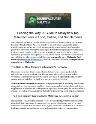 Food, Coffee, and Skincare Manufacturer Malaysia