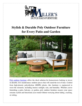 Stylish & Durable Poly Outdoor Furniture for Every Patio and Garden