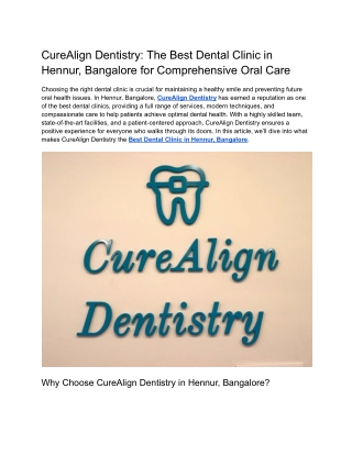 CureAlign Dentistry_ The Best Dental Clinic in Hennur, Bangalore for Comprehensive Oral Care