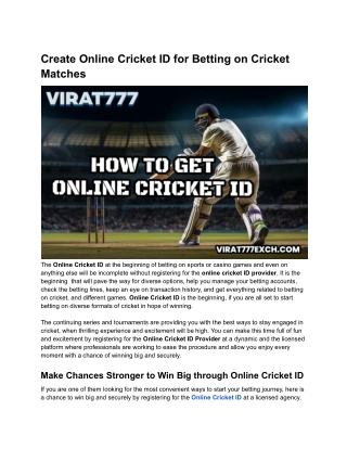 Create Online Cricket ID for Betting on Cricket Matches