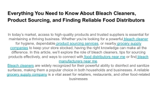 Everything You Need to Know About Bleach Cleaners, Product Sourcing, and Finding Reliable Food Distributors