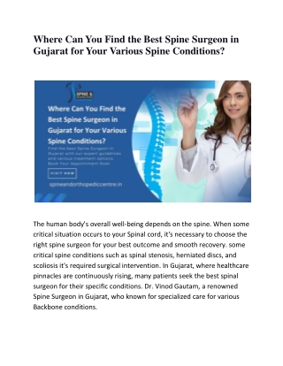 Where Can You Find the Best Spine Surgeon in Gujarat for Your Various Spine Conditions