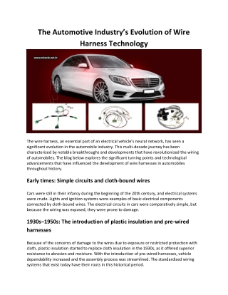 The Automotive Industry’s Evolution Of Wire Harness Technology