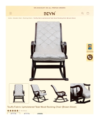 Touffy Fabric Upholstered Teak Wood Rocking Chair