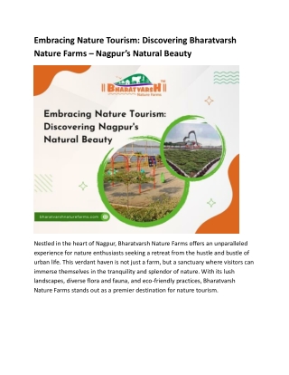 Embracing Nature Tourism Discovering Bharatvarsh Nature Farms – Nagpur’s Natural Beauty