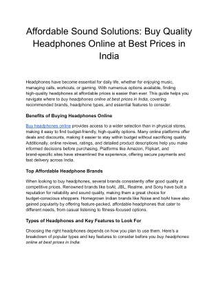 Affordable Sound Solutions_ Buy Quality Headphones Online at Best Prices in India