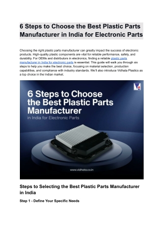 6 Steps to Choose the Best Plastic Parts Manufacturer in India for Electronic Parts