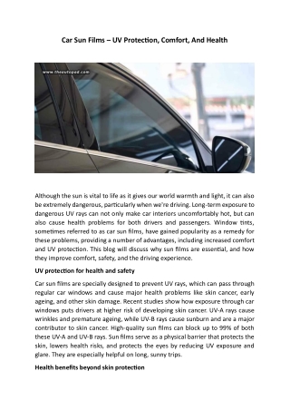 Car Sun Films – UV Protection, Comfort, And Health