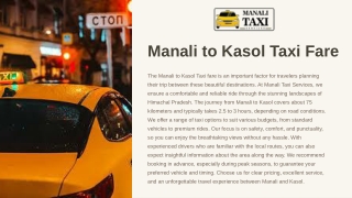 Manali to Kasol Taxi Fare