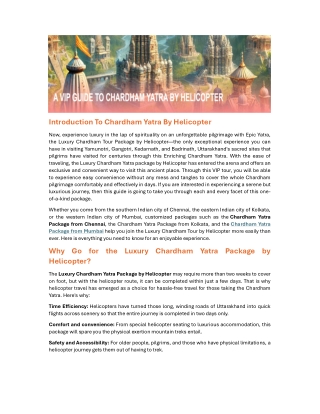 A VIP Guide to Chardham Yatra by Helicopter