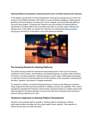 iGaming Platform Development: Empowering the Future of Online Gaming with Tecpin
