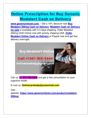 Online Prescription for Buy Generic Modalert Cash on Delivery