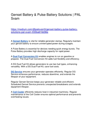 Genset Service & Dg Service | PAL Svam