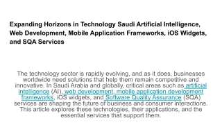 Expanding Horizons in Technology Saudi Artificial Intelligence, Web Development, Mobile Application Frameworks, iOS Widg
