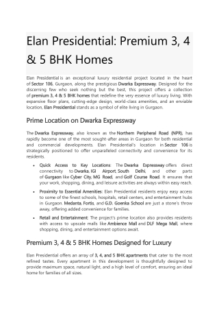 Elan Presidential 3, 4 & 5 BHK Homes
