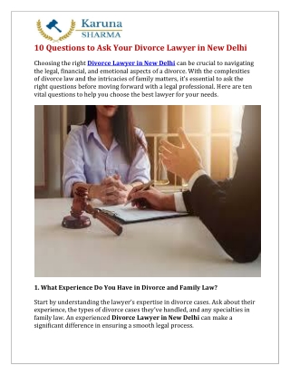 10 Questions to Ask Your Divorce Lawyer in New Delhi